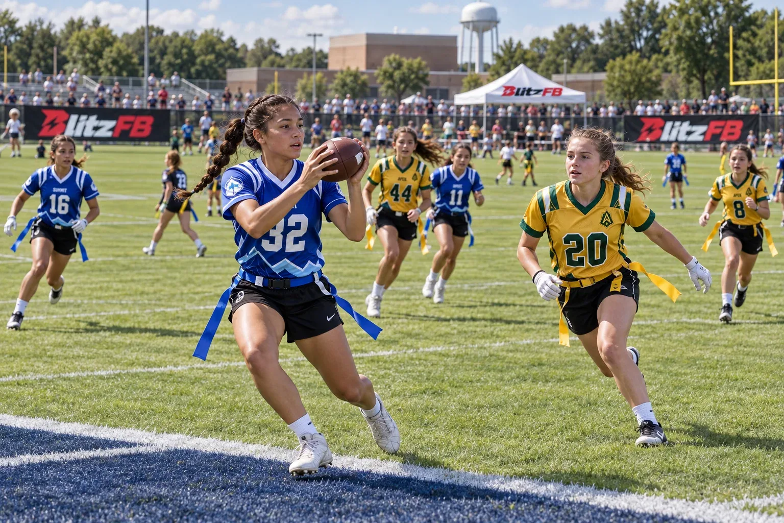 Elevate receiver making a catch against Valor defenders